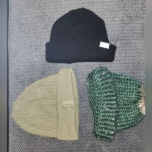 Black, Olive, and Green Knit Beanies